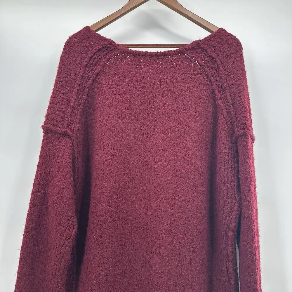 Free People‎ Sweater Womens Medium Purple Alpaca Wine Boucle Lofty Boxy Slouchy